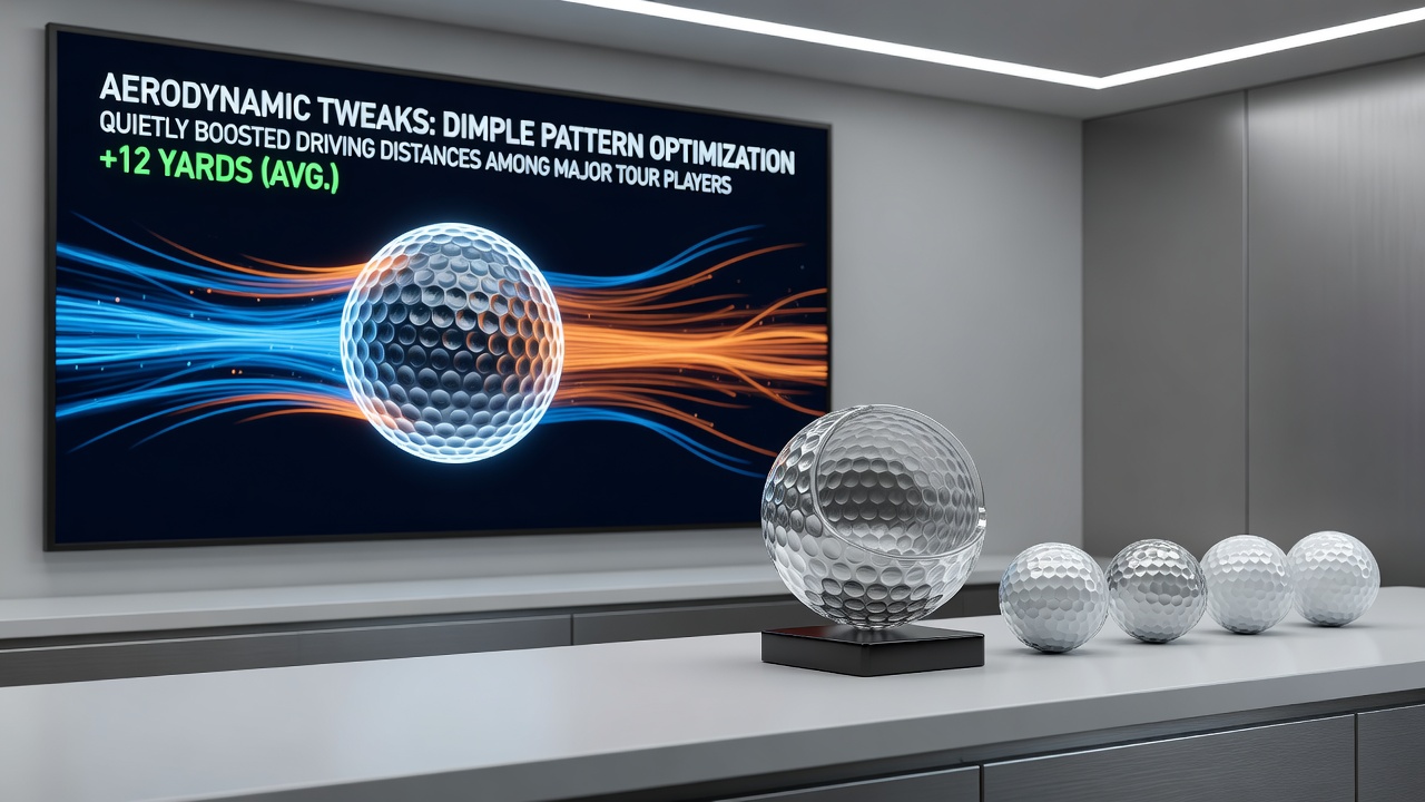 Professional golfer teeing off with focus on ball trajectory influenced by advanced dimple aerodynamics