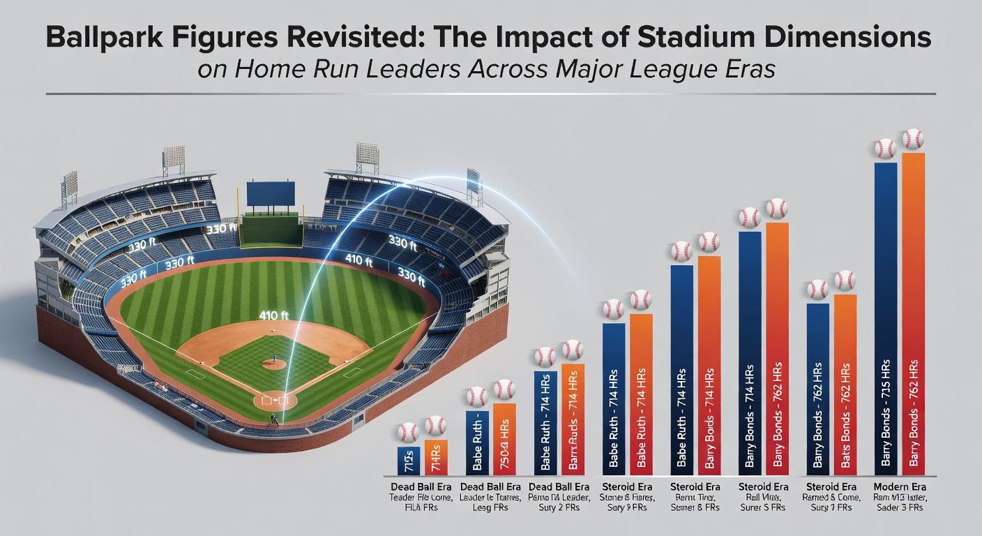 Historical view of classic baseball stadiums showing varying outfield dimensions that influenced home run production across different MLB eras