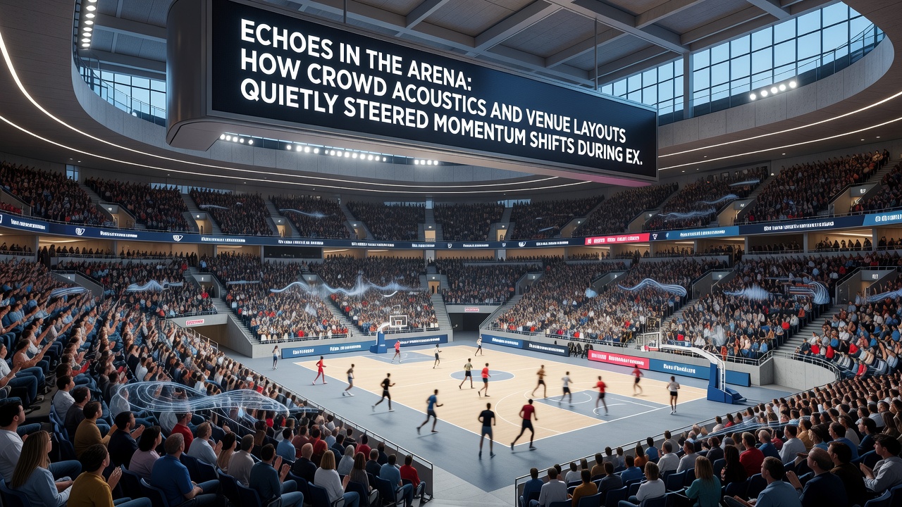 Overhead diagram-style view of hockey rink overlaid with sound wave patterns and seating density indicators during an extended overtime period