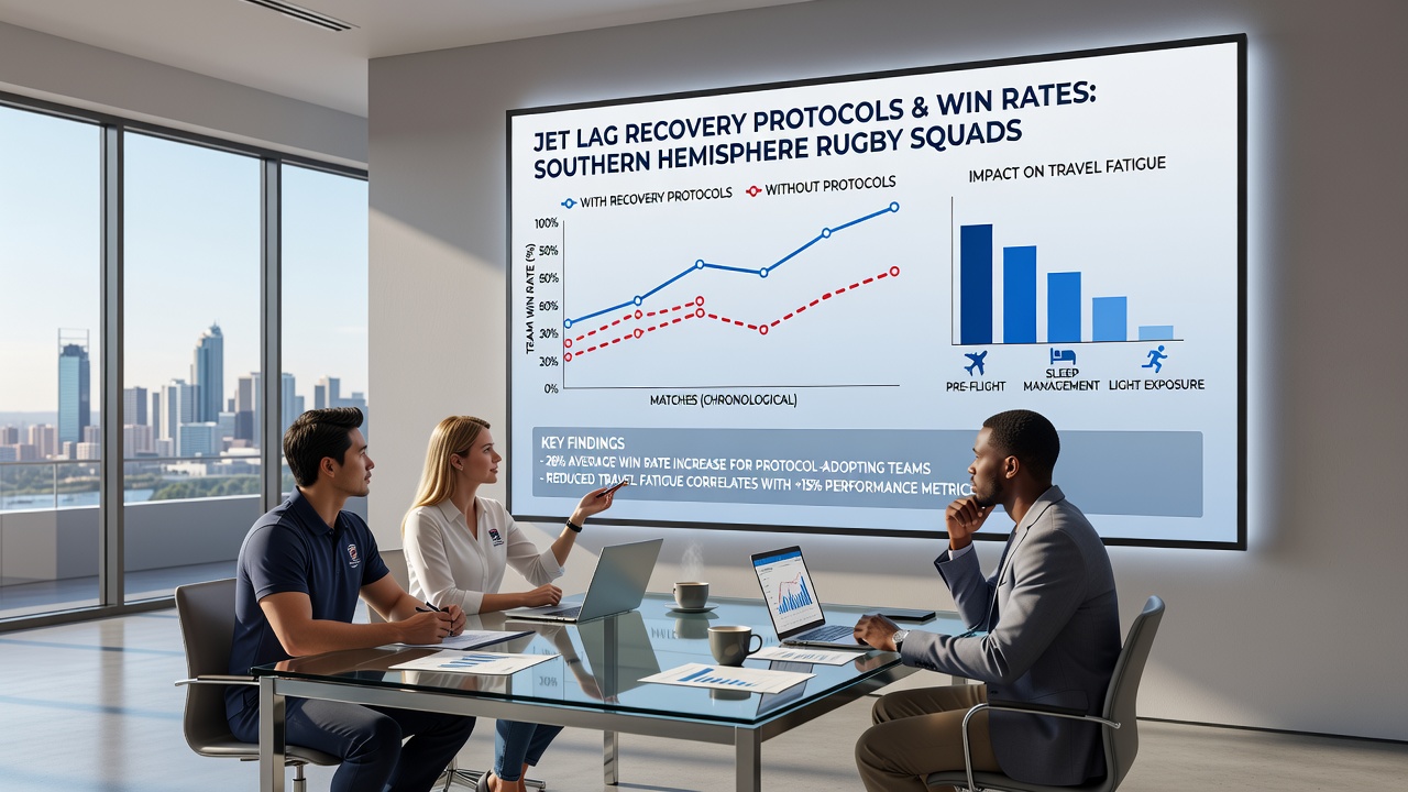 Data charts showing win rate improvements after jet lag recovery interventions in rugby tours
